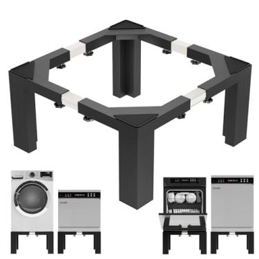 Imagem de Dollate Pedestal de lavanderia resistente, base de lavadora de 30 cm de altura com largura ajustável em tamanho real, suporte para máquina de lavar com tapete antiderrapante e marcações, capacidade de