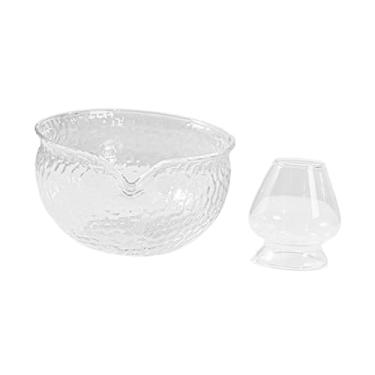 Imagem de Ioensy Conjunto de tigela de vidro Matcha e suporte para batedor, capacidade de 520 ml, feito à mão, transparente com bico de despejo para amantes de chá,