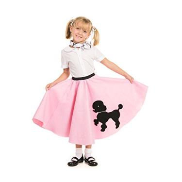 Imagem de Saia Poodle rosa claro dos anos 1950 para meninas, fantasia com notas musicais, cachecol para meninas | Saia de meia hop rosa claro | Tamanho único