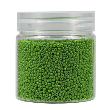 Imagem de Bala&Fillic Contas de vidro de 2 mm de tamanho redondo quase uniforme verde-oliva cerca de 10.000 peças/110 gramas na caixa, 12/0 pequenas contas de semente de vidro para fabricação de joias, orifício