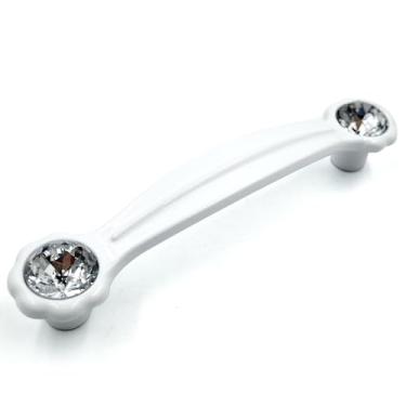 Imagem de JETLAND Puxadores de cristal para gaveta de armário, pacote com 4, branco com vidro transparente, centros de furo de 10 cm, margarida brilhante, alças de armário para móveis de mesa de cabeceira de