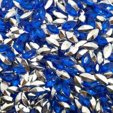 Imagem de Colagem Navete Strass Acrílico Azul Escuro Transparente 5x10mm 100pçs 