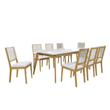 Imagem de Conjunto Sala De Jantar Jade Off White Com 8 Cadeiras Em Madeira 2,00 M