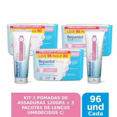 Imagem de Kit 2 Pomadas Assadura 120g + 3 Lenços Umedecidos - Bepantol