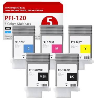 Imagem de YeaImage Tanque de tinta PFI-120 compatível com PFI120MBK PFI120BK PFI120C PFI120M PFI120Y Substituição para impressora TM-200 TM-205 TM-300 TM-305, 130 ml