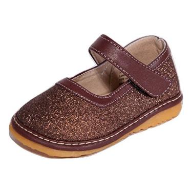 Imagem de Squeaky Shoes | Tênis para meninas Mary Jane cintilante removível, Marrom, 8 Toddler