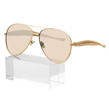 Imagem de KesaPlan Óculos de sol aviador modernos para mulheres e homens, óculos de sol retrô dos anos 70 com armação de metal dourado, Armação dourada/lente champanhe, Medium