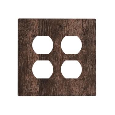 Imagem de Xuejiaku Placa de cobertura para interruptor de luz, placa de madeira marrom rústica, placa de madeira retrô, 2 soquetes, placas de parede duplex, placas de interruptor e capas de tomada para