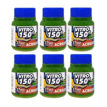 Imagem de Kit Com 6 Tintas Acrilex para Vidro 37ml - Vitro 150 Escolha Sua Cor à Base de Água, Cerâmica e Porcelana Durabilidade e Acabamento Impecável em Projetos de Pintura em Vidro, Porcelana, Cerâmica e Faiança. (Verde Folha 510)