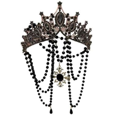 Imagem de Chriseen Coroas Gothicism Headpiece Madonnas Headwear Medieval Princess Queen Headbands Adequado para fotografia adereços de palco. Preto