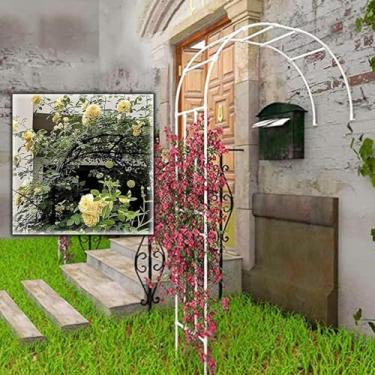 Imagem de Arco De Jardim De Metal, Arbor De Jardim De Rosas Alto De 7,8 Pés, Arco De Meio Arco Pergolado Para Planta De Trepadeira Rosas Vines, Jardim Ao Ar Livre Gramado Quintal Pátio, White, W90xH240x40cm