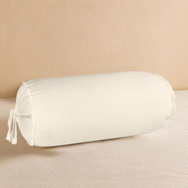 Imagem de SAHARBEDDINGS 2 peças de capa de almofada de pescoço cervical com fronhas reforçadas de algodão para almofada cilíndrica e fecho de cordão fronha de pescoço redondo (marfim, travesseiro de rolo 13x6