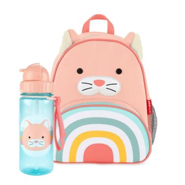 Imagem de Kit Mochila Infantil e Garrafa Flip Zoo Gatinha - Skip Hop