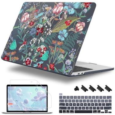 Imagem de Lepeoac Capa para MacBook Pro de 13 polegadas com/sem Touch Bar (2016-2022, M2 A2338 M1 A2289 A2251 A2159 A1989 A1706 A1708), capa rígida + capa para teclado + plugue de poeira, flores e ervas