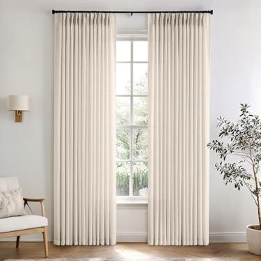 Imagem de Cortinas plissadas de linho Birch Pinch 203 cm de comprimento, 2 painéis, cortinas plissadas Boho Farmhouse com anéis e ganchos, aba traseira, cortinas semitransparentes para sala de estar e quarto