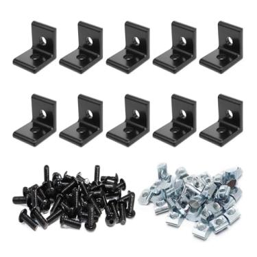 Imagem de 10pcs 1" x 1" Perfis de Extrusão de Alumínio Série 1010 Conector de Canto em Forma de L 1010 Suporte com Porcas e Parafusos em T para Perfil de Alumínio 10x10 Trilho de Perfis de Extrusão de 1 Polegada x 1 Polegada