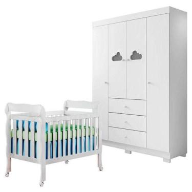 Imagem de Berço Americano Lila E Guarda Roupa Ane Branco Brilho  Phoenix Baby