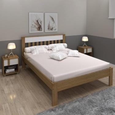 Imagem de Cama de Casal para Colchão 138 x 188 cm Multimóveis Cr35011 Amendoa/branca