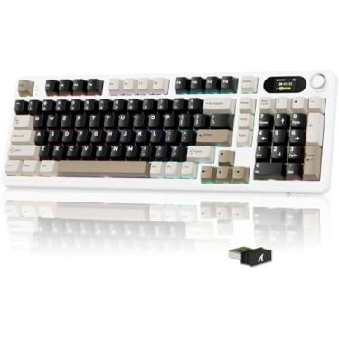 Imagem de ATTACK SHARK X98 PRO Teclado mecânico sem fio para jogos com tela inteligente,botão de mídia, RGB,2,4 GHz/USB-C/BT5.0,com vedação,interruptor linear hot-swap,teclas PBT para PC e Mac Gamer(Branco)