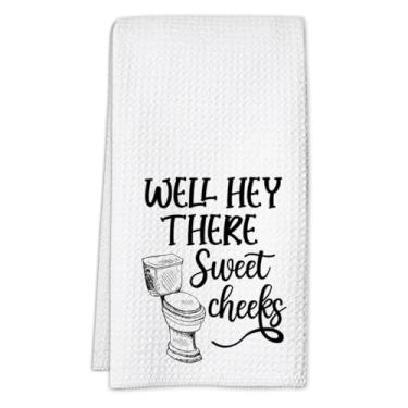 Imagem de Sahjzk Toalhas de mão engraçadas para banheiro, Well Hey There Sweet Cheeks, 40,6 x 60,8 cm, toalhas de mão de trama waffle para decoração de banheiro, banheiro de hóspedes, presentes de humor de