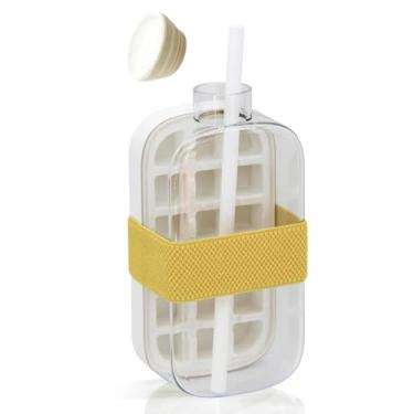 Imagem de Garrafa de gelo 2 em 1 de 800 ml com canudo – Bandeja de gelo fácil de pressionar, tampa à prova de vazamento, máquina de gelo vertical sem toque para freezer, viagens, academia e uso doméstico