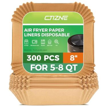 Imagem de Forros descartáveis para fritadeira a ar – 300 peças de papel de pergaminho quadrado de 20 cm para fritadeira a ar livre, forros de cesta antiaderentes para forno a vapor e micro-ondas