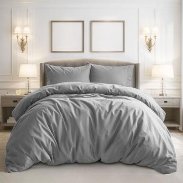 Imagem de Pure Bedding Capa de edredom King Size – Conjunto de cama extramacia de 3 peças, inclui 1 capa de edredom de 264 x 234 cm com fecho de zíper e 2 fronhas, edredom não incluído, cinza claro