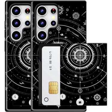 Imagem de MUQR Capa compatível com Samsung Galaxy S23 Ultra com suporte de cartão fofo - Design Kawaii, proteção contra quedas de nível militar, capa carteira robusta para mulheres (Black Cosmos Universe)