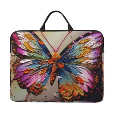 Imagem de Capa para laptop bordada borboleta colorida bolsa de transporte para computador 14 polegadas capa protetora para notebook