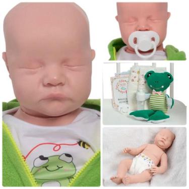 Imagem de Reborn Boneco Minino Careca com Roupa e Pelúcia Sapinho - Cegonha Rebo