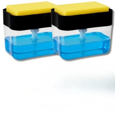 Imagem de Kit 2 Dispenser de Detergente | Porta Sabão Líquido com Suporte Para Bucha e Esponja Limpeza Cozinha(2 UND,preto Cor)