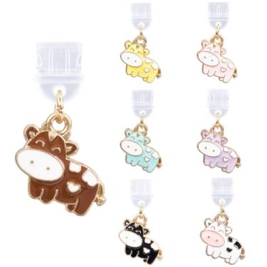 Imagem de CREATCABIN 6 peças de pingentes de vaca para Kindle berloques para e-reader tipo C plugue de poeira compatível com porta de carregamento tipo C amantes de livros leitores masculinos e femininos