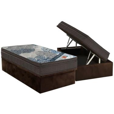 Imagem de Cama Box Baú Solteiro: Colchão Molas Ortobom SuperPocket Fort Tech ISO + Base CRC Suede Brown(88x188)