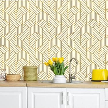 Imagem de Papel de parede autoadesivo padrão geométrico dourado 3D moda moderna sala de estar hotel quarto adesivos de parede - ouro 45 * 500 cm