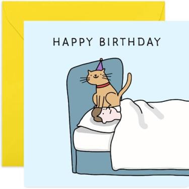 Imagem de Cartão engraçado de feliz aniversário para homens e mulheres - Gato no rosto Wake Up Call - For Him Her Dad Mum Brother Sister Son Daughter Wife Husband - Em branco por dentro