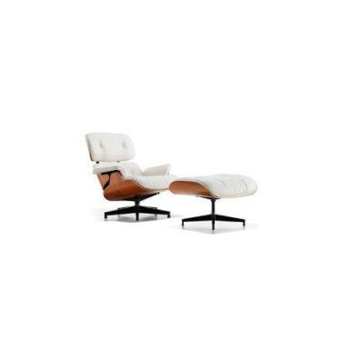 Imagem de Poltrona Charles Eames Com Puff - Couro Natural - Cor Branca - shopsho