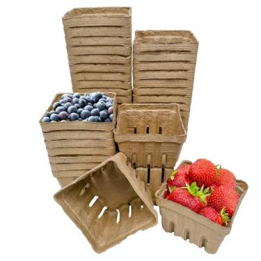 Imagem de Pacote com 40 cestas de frutas silvestres naturais, 1 litro, recipientes de produtos ventilados de fibra de polpa, cesta de mercado de fazendeiros, recipientes de frutas e vegetais