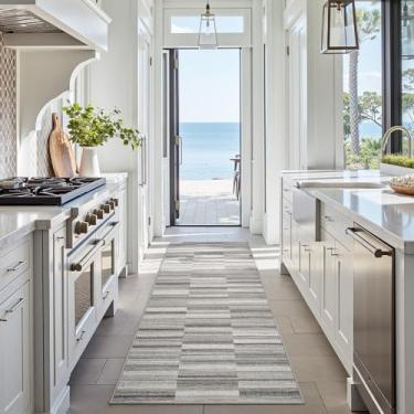 Imagem de jinchan Tapete de corredor geométrico para corredor, 7,8 x 20,3 cm, ultrafino, lavável, cinza, antiderrapante, leve, moderno, abstrato, longo, para entrada, quarto, cozinha, lavanderia, cinza