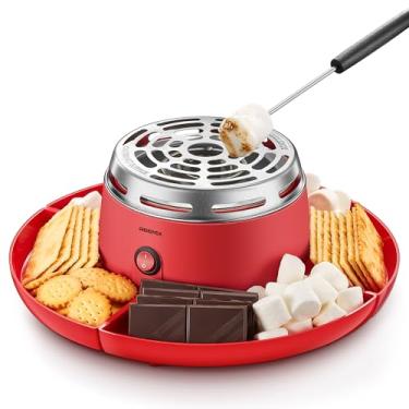 Imagem de Reemix S'Mores Maker Tabletop Indoor, Assador Elétrico De Marshmallow Sem Chama Com 4 Bandejas Destacáveis E 6 Garfos Para Assar, Conjunto Para Presente E Ideia Para Noite De Encontro, Vermelho