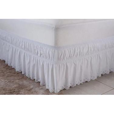 Imagem de Saia Box para Cama Casal Padrão Perola Tec Microfibra Branca - Reluz B
