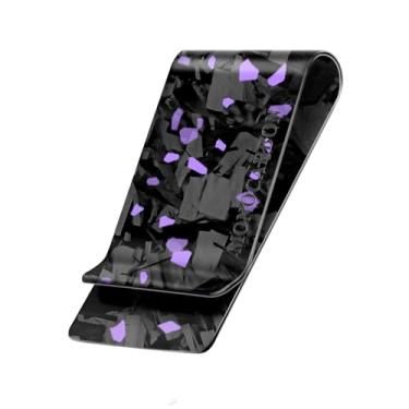 Imagem de MONOCARBON Clipe para dinheiro masculino de fibra de carbono forjado real, 3,5 cm de largura, ultrafina e ultraleve, porta-cartão de crédito EDC fino - presente para marido/namorado - roxo fosco