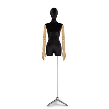 Imagem de Mannequin Manequins de varejo com corpo sexy, suporte de metal, braços de madeira que podem girar e posar, altura ajustável de 62,2 a 78,7 pol., torso de veludo(Black,Triangle)