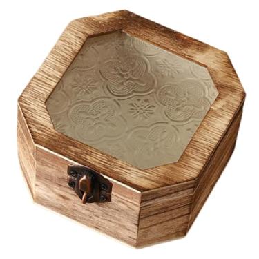 Imagem de AFXGUSD Caixa de Armazenamento de Madeira, Enfeite com Tampa de Vidro, Caixa de Lembrança Resistente, Organizador para Cozinha, Sala de Estar, Entrada, Quarto, Octagon Castanho Claro, Tamanho real