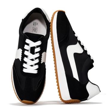 Imagem de Project Cloud Tênis feminino leve com cadarço com palmilhas de espuma viscoelástica – Sapatos femininos modernos – Tênis feminino antiderrapante e confortável (Madison), Preto, 37