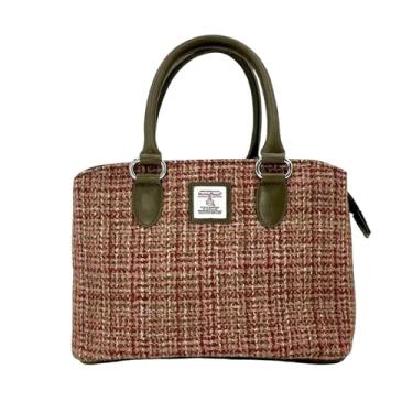 Imagem de Maccessori Bolsa transversal de couro autêntica Harris Tweed com alça superior, Dimensões: 27 cm x 14 cm x 19 cm, Bordo, 10.62” x 5.51” x 7.48”