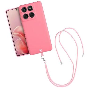 Imagem de Kit Capa Silicon Veloz Para Motorola Moto Edge 60 Fusion + Cordão Phone Strap Flex - Rosa - Gshield