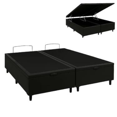 Imagem de So1clique Cama Box Baú Casal 138x188cm, Base Bipartida Reforçada, Suede Preto, Montagem Não Necessária