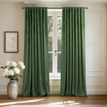 Imagem de Cortinas de veludo verde-oliva 272 cm de comprimento, 2 painéis para pátio, porta de vidro deslizante, cortinas do teto ao chão, cortina verde escura macia luxuosa para sala de estar, quarto, estética