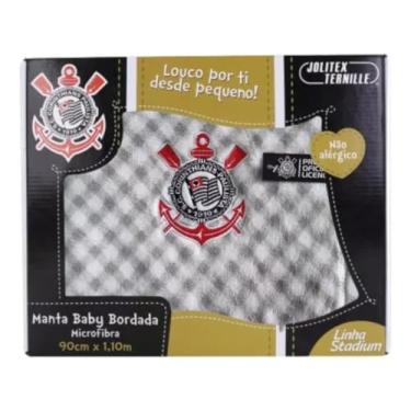 Imagem de Corinthians Manta Baby Bordada, Microfibra, Cinza, 90cm x 1,10m, Infantil