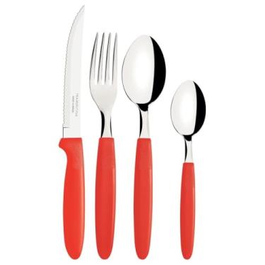 Imagem de Faqueiros com Gaveteiro Ipanema 25 Peças Aço Inox Tramontina (Vermelho)